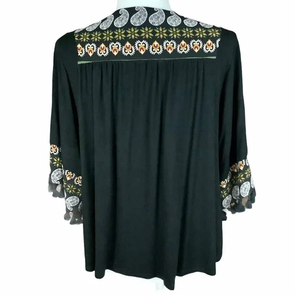 ANTHROPOLOGIE W5 Black/Paisley V-Neck Top SZ-S - Picture 2 of 8